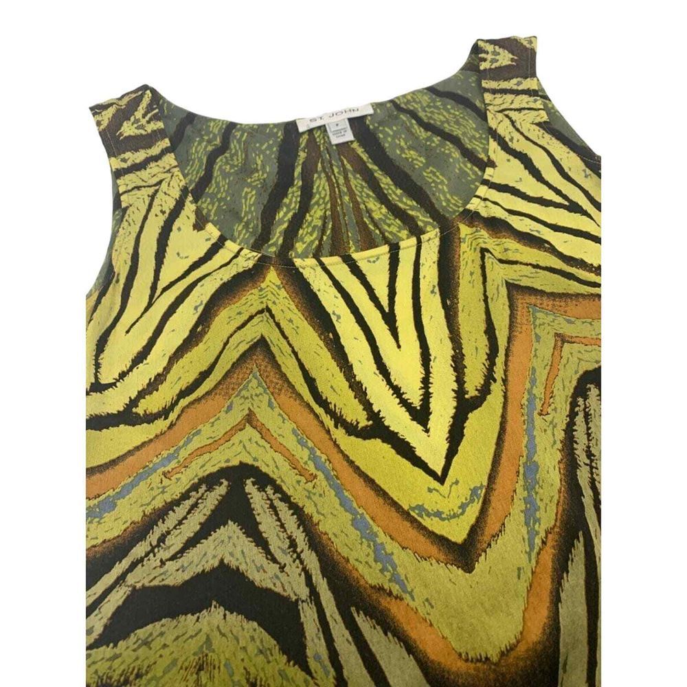 St. John Women's Sleeveless Silk Stretch Tank Top Green/Black Multi P